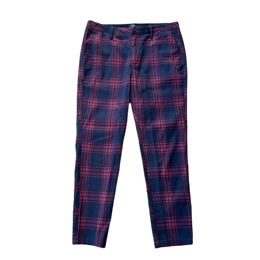 River Island  Men’s Red Black Check Plaid Trousers